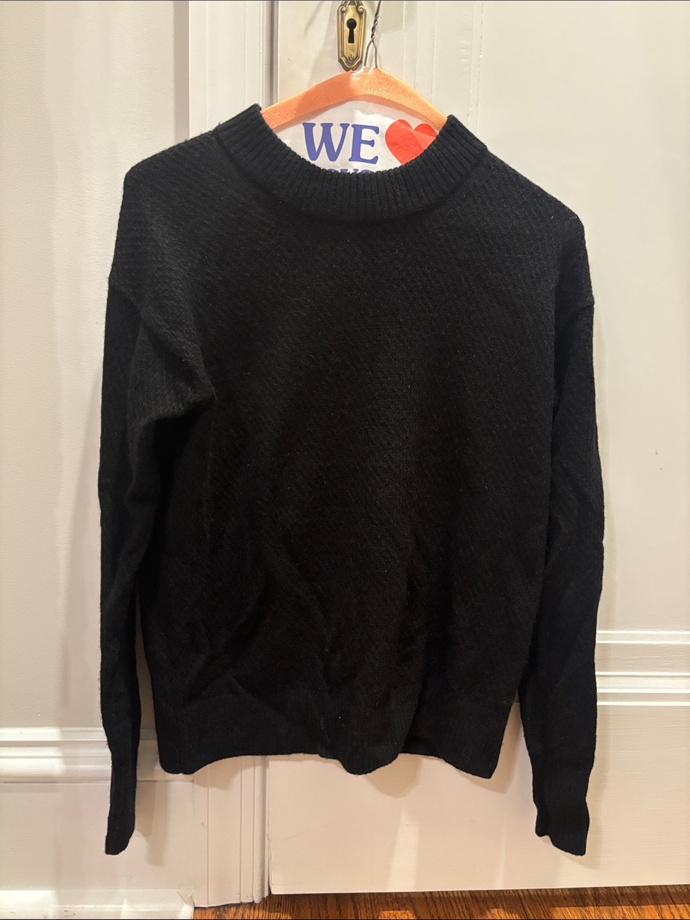 Quince Black Crewneck Diamond Stitch Sweater